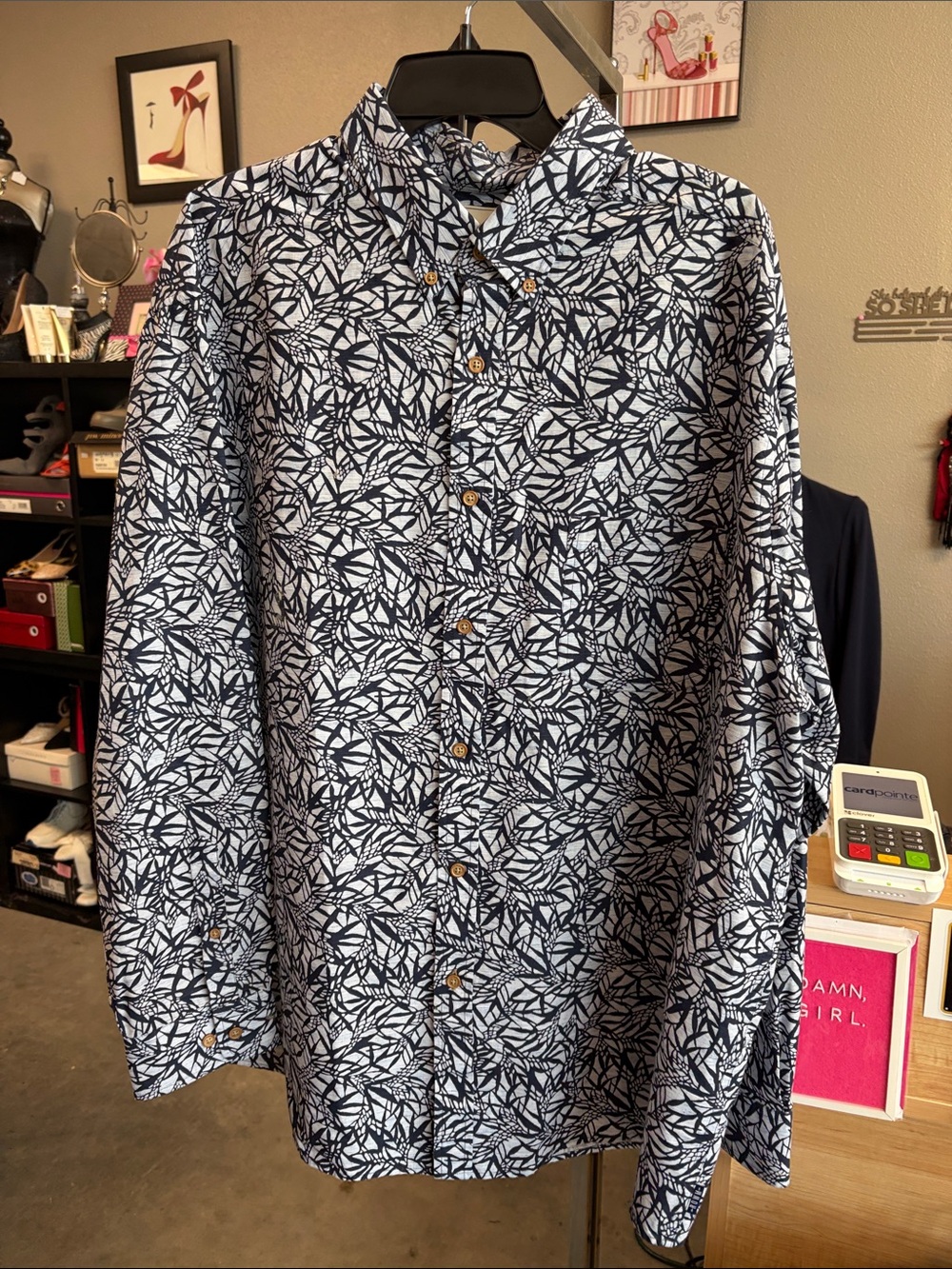 Men's Navy & White Printed Lightweight Shirt Jacket ELY24P